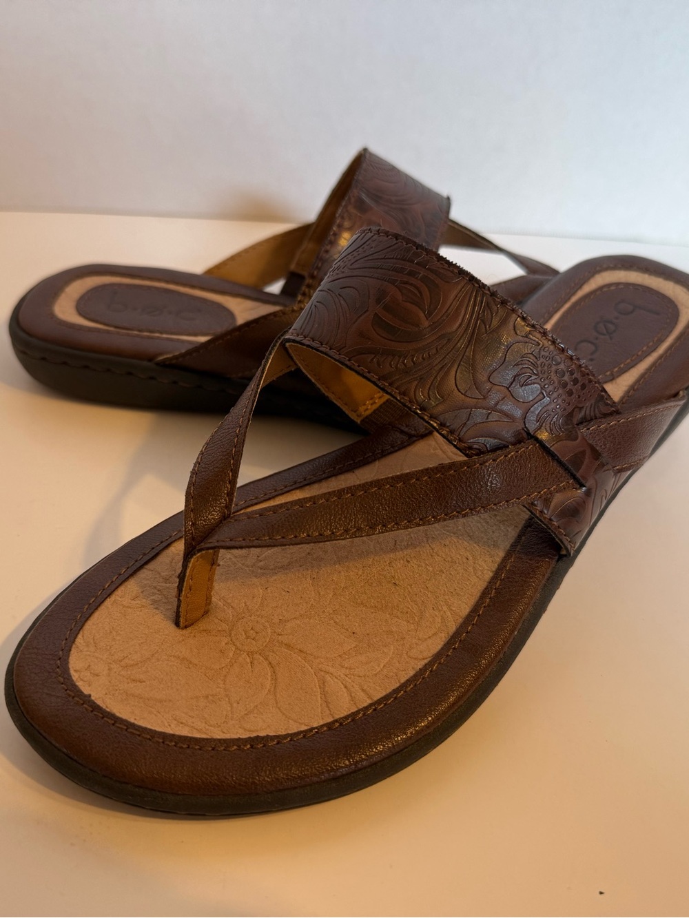 B.O.C Brown Leather Thong Sandals with Embossed Insole